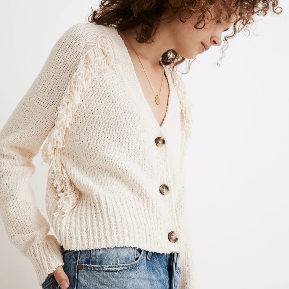 Madewell Sweaters - NWOT Madewell Chatterton Fringe Cardigan Sweater In Pearl Ivory Women’s Size XS